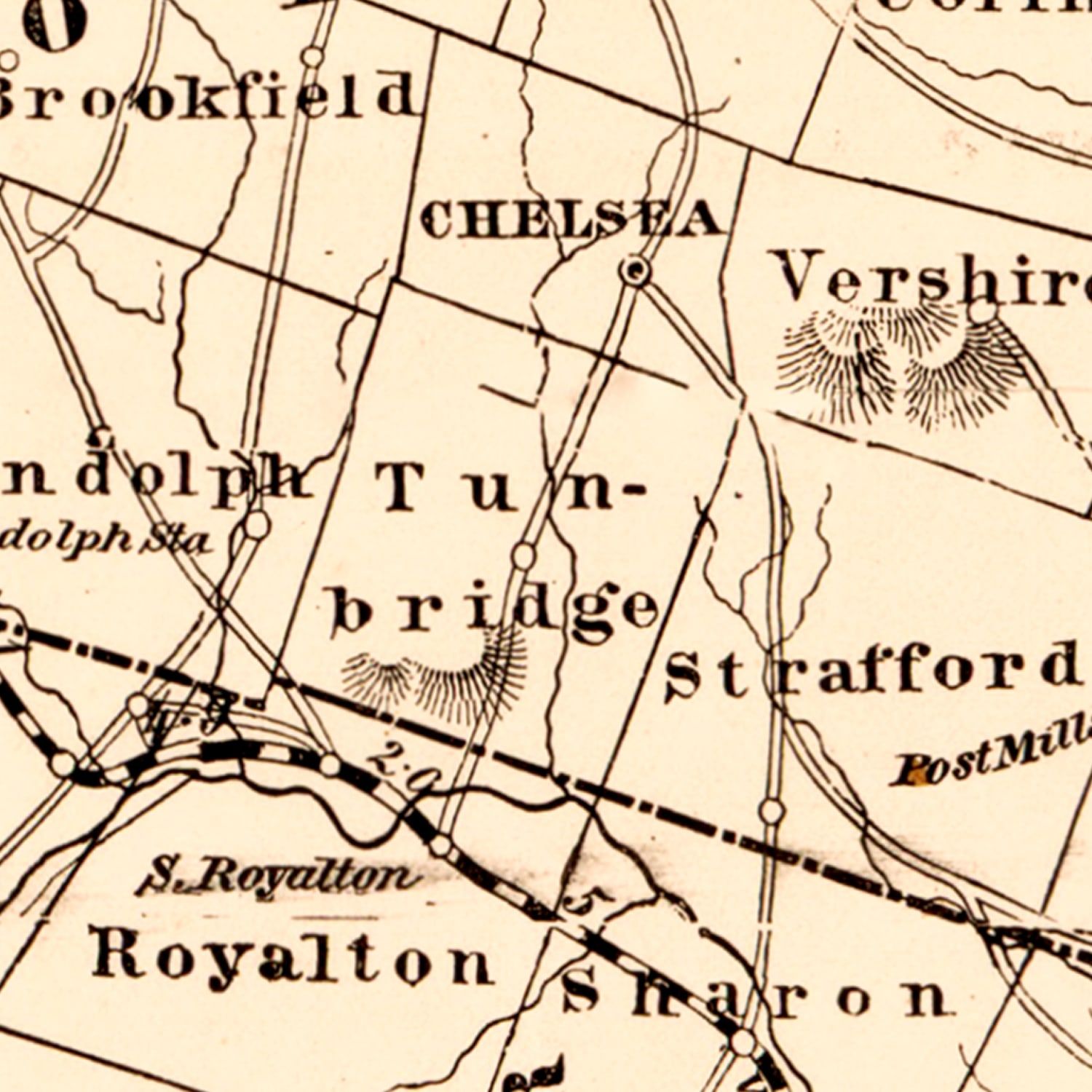 Restored historic details from the 1890 state map of Vermont, Vermont