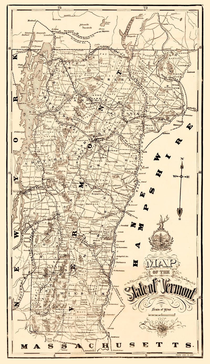 Size comparison using Vintage Map of Vermont 1890