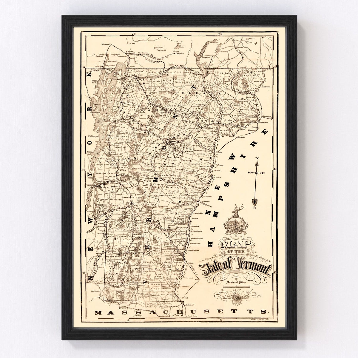 Vermont Vintage Map 1890