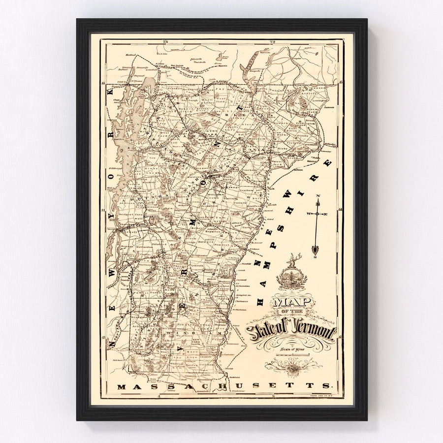 Vintage Map of Vermont 1890