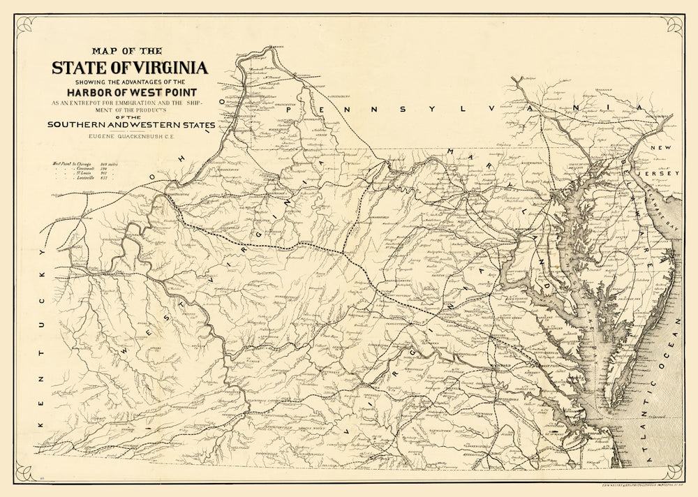 Vintage Map of Virginia 1875 print style example