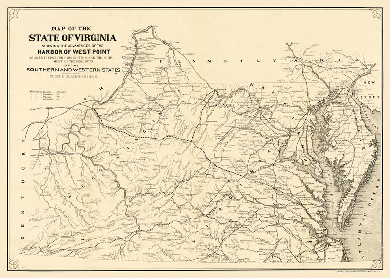 Size comparison using Vintage Map of Virginia 1875
