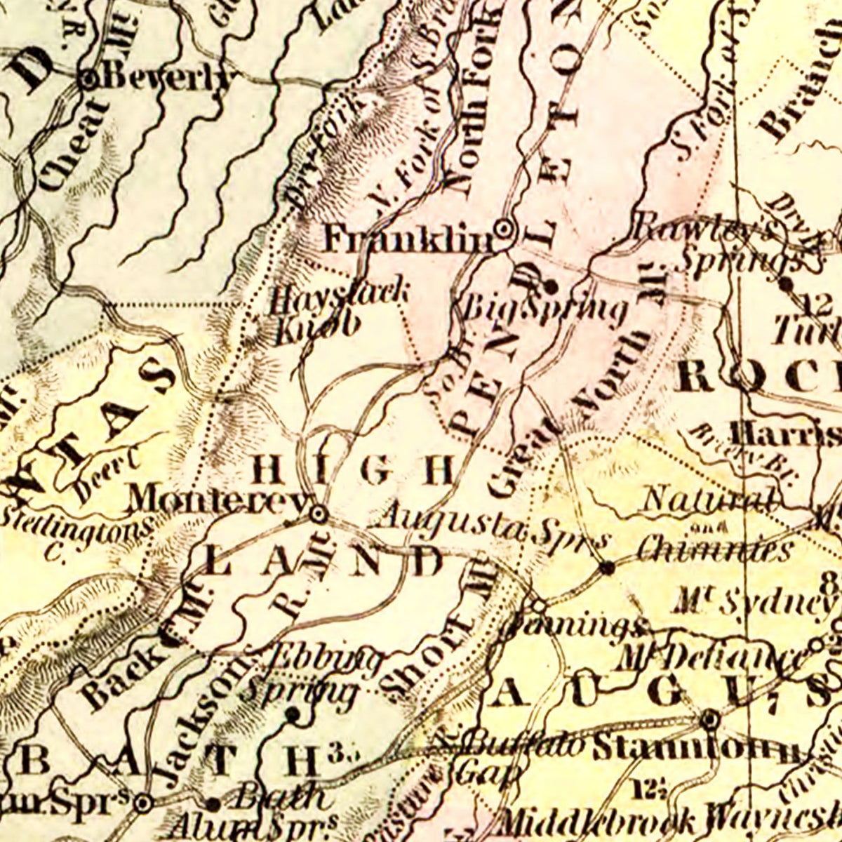 Restored historic details from the 1853 state map of Virginia, Virginia
