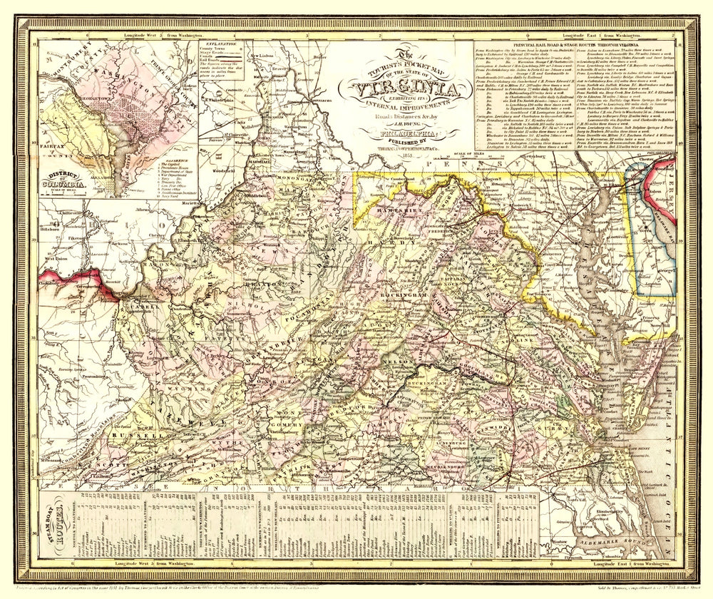 Vintage Map of Virginia 1853 print style example