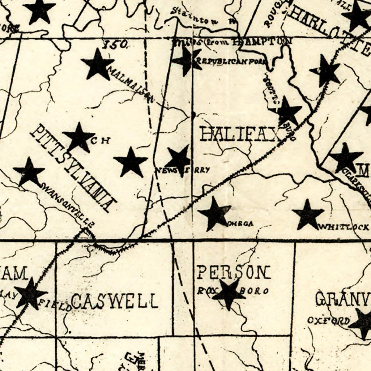 Restored historic details from the 1876 state map of Virginia, Virginia