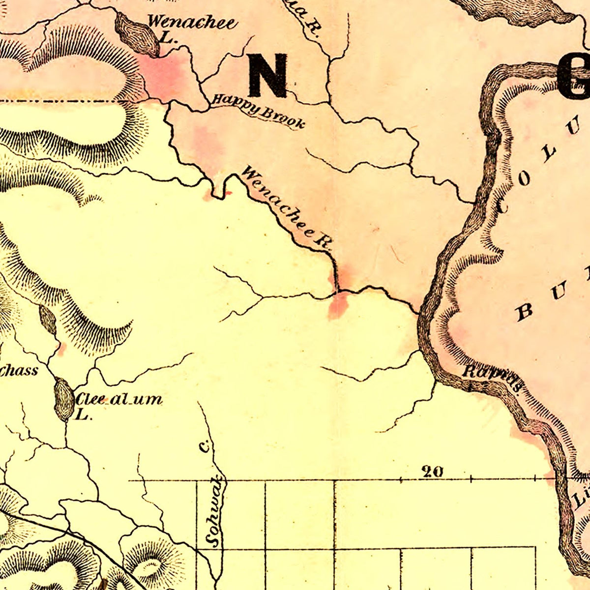 Restored historic details from the 1878 state map of Washington, Washington
