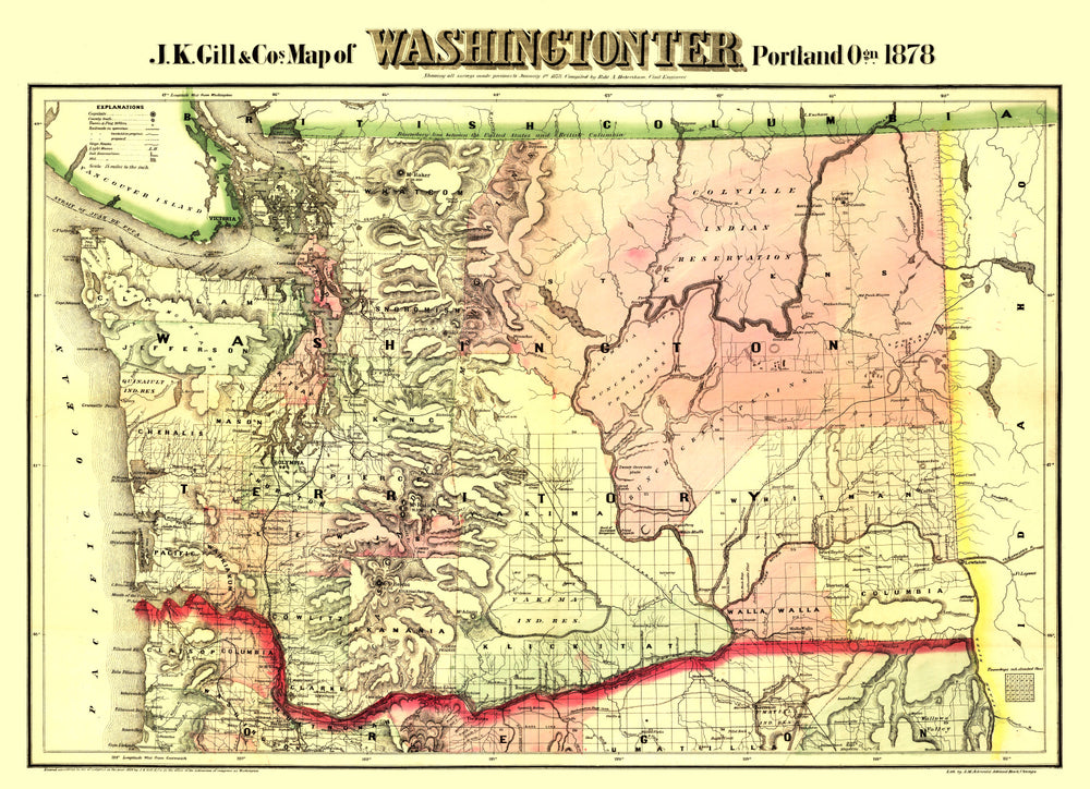 Vintage Map of Washington 1878 print style example