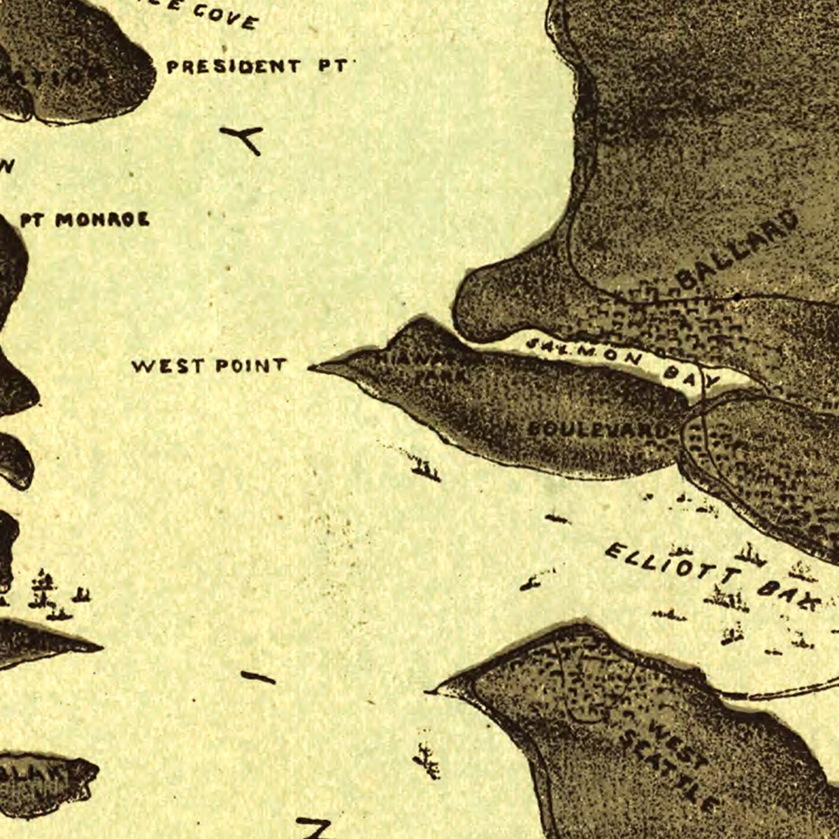 Restored historic details from the 1891 state map of Washington, Washington