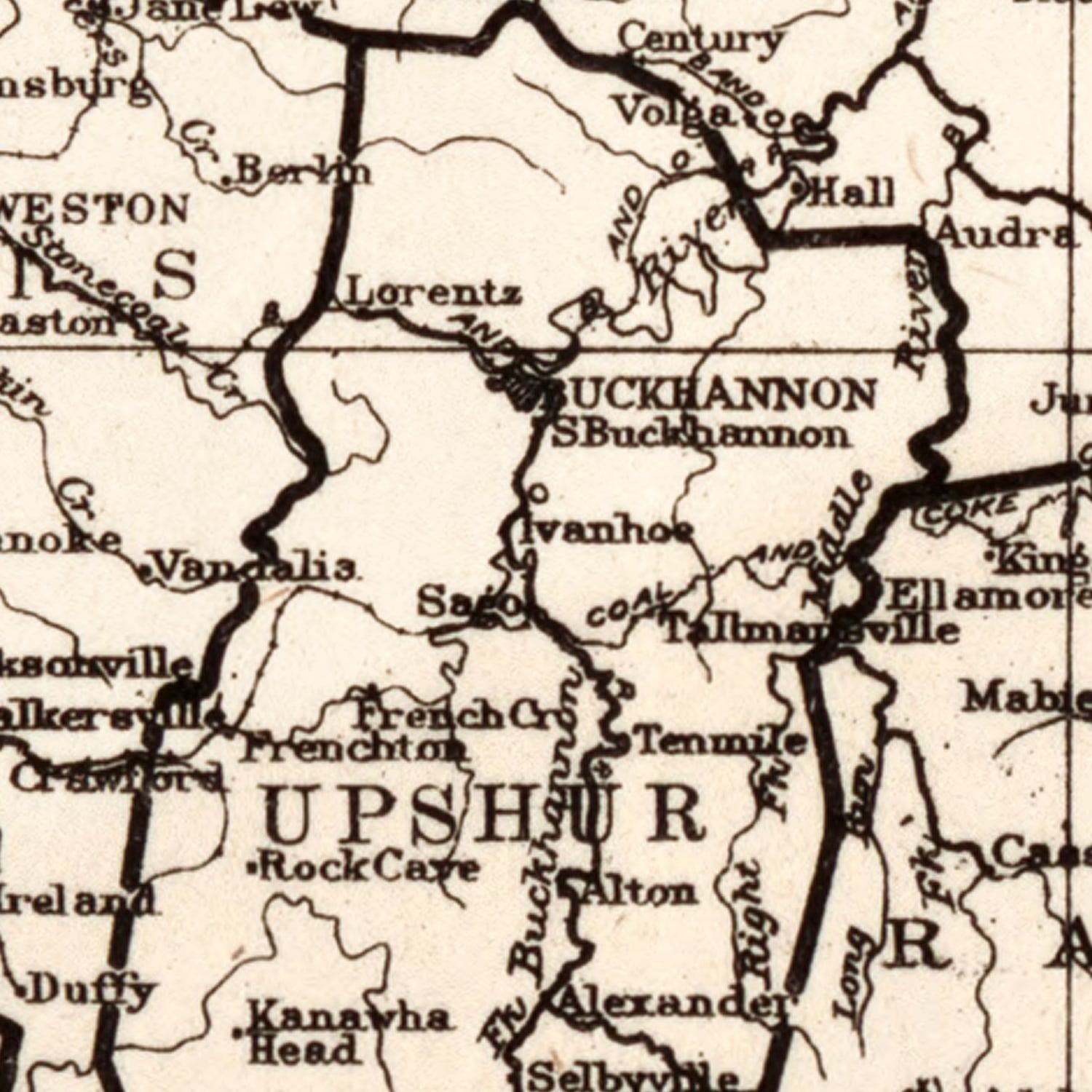 Restored historic details from the 1916 state map of West Virginia, West Virginia