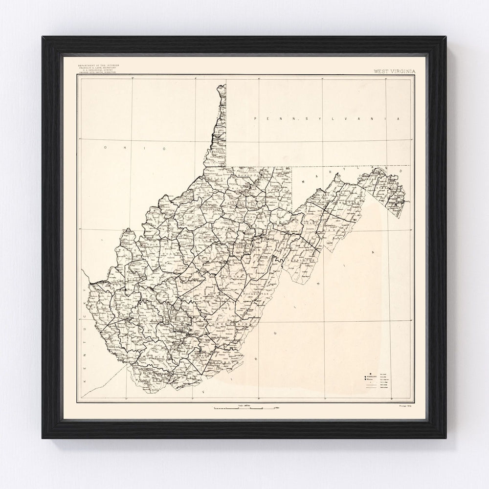 West Virginia Vintage Map 1916