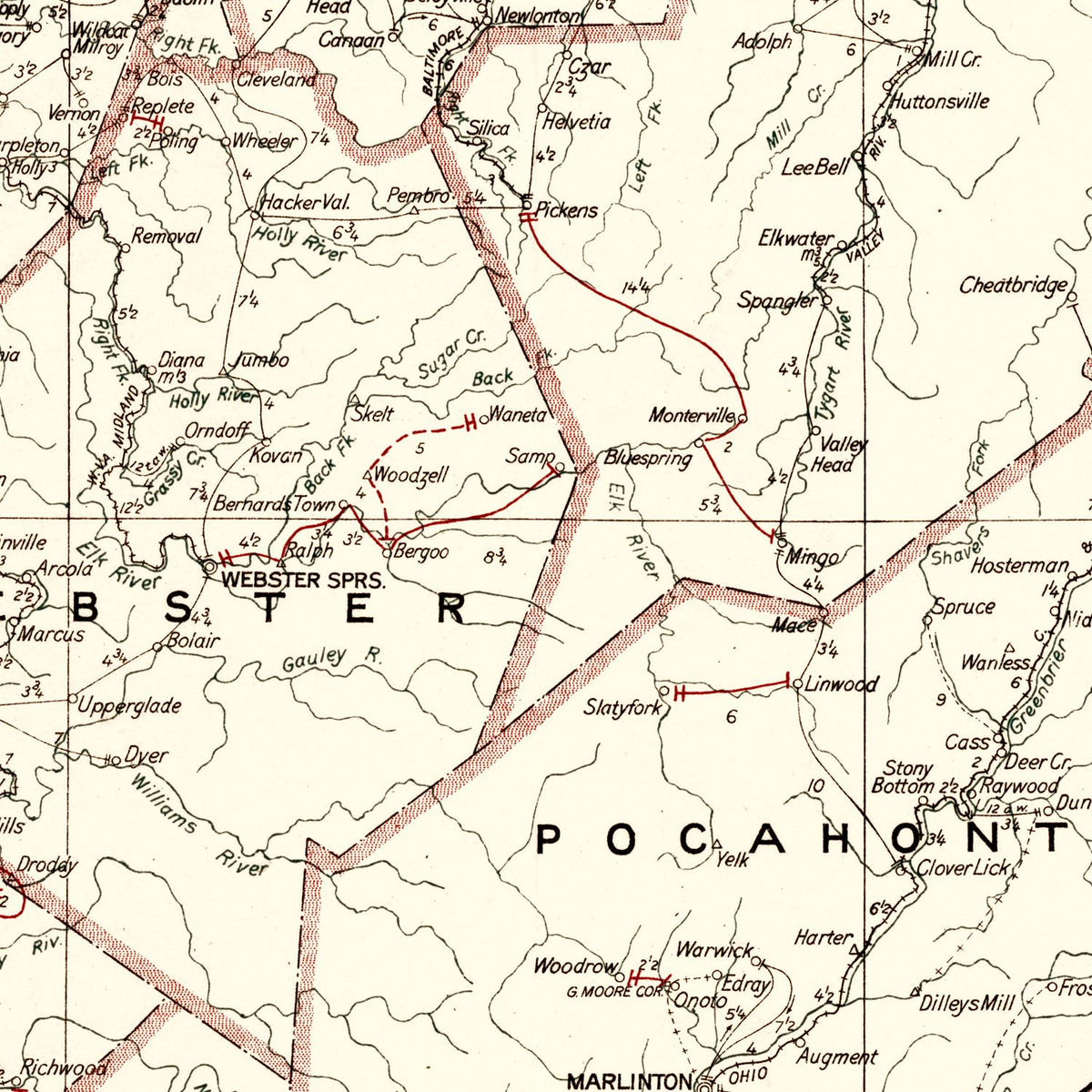 Restored historic details from the 1918 state map of West Virginia, West Virginia