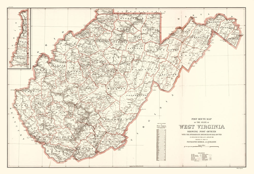 Vintage Map of West Virginia 1918 print style example