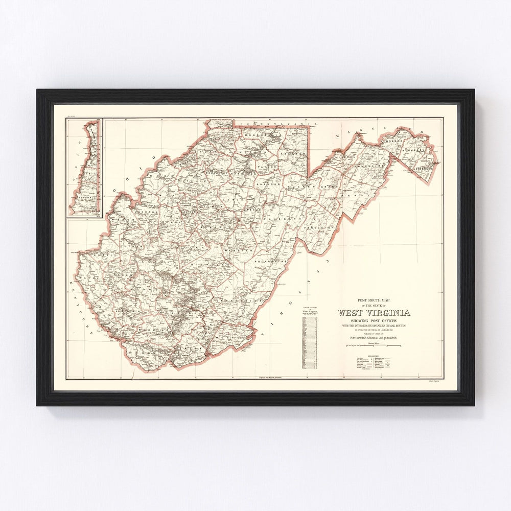 West Virginia Vintage Map 1918
