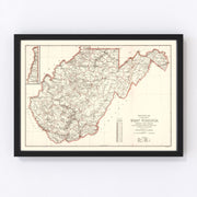 West Virginia Vintage Map 1918