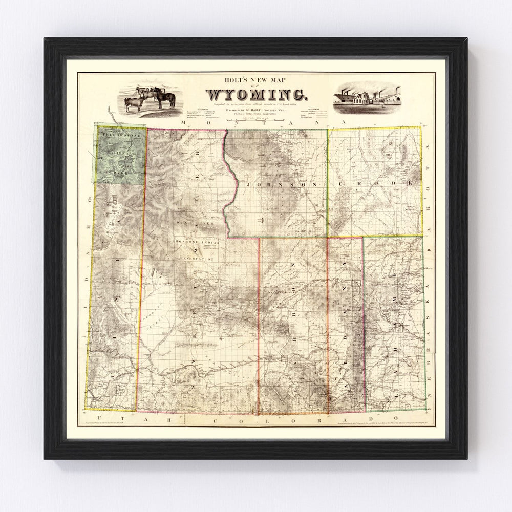 Wyoming Vintage Map 1883
