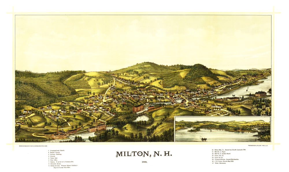 Vintage Map of Milton, New Hampshire 1888 print style example