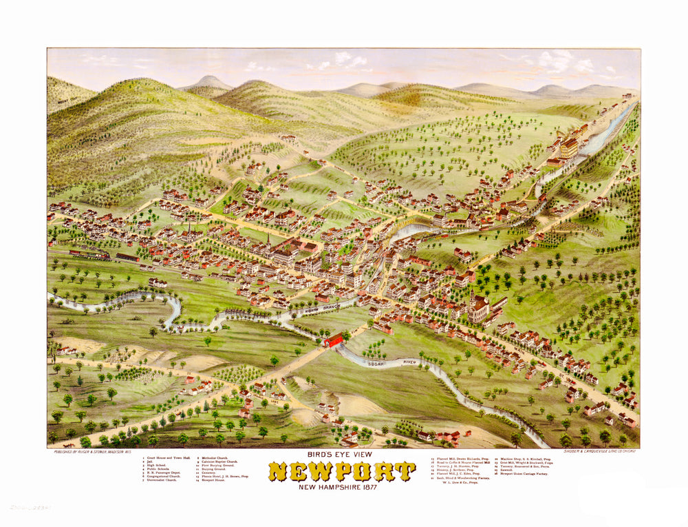 Vintage Map of Newport, New Hampshire 1877 print style example