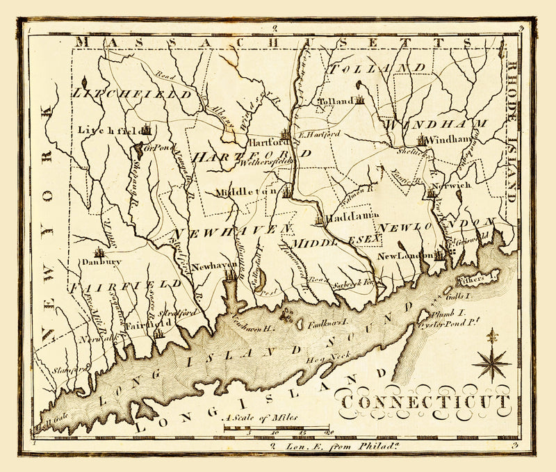 Size comparison using Vintage Map of Connecticut 1795