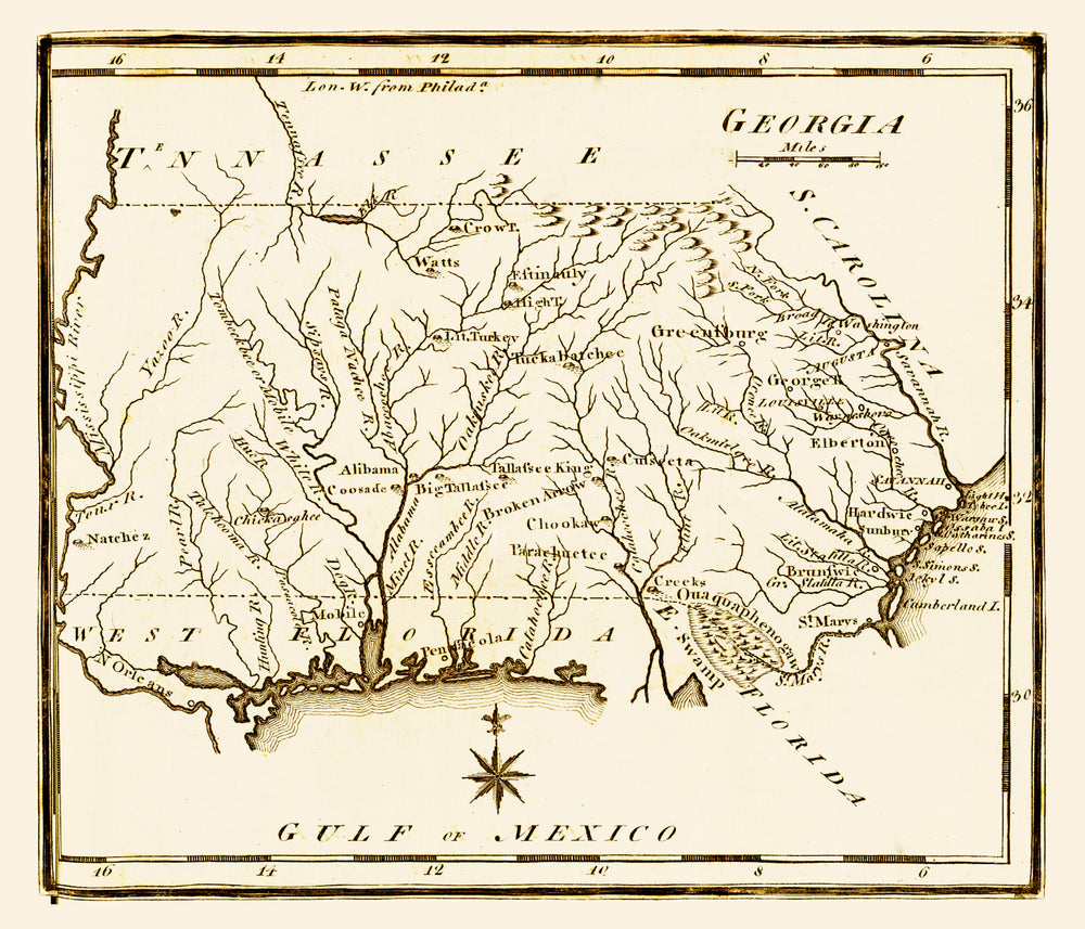 Vintage Map of Georgia 1795 print style example