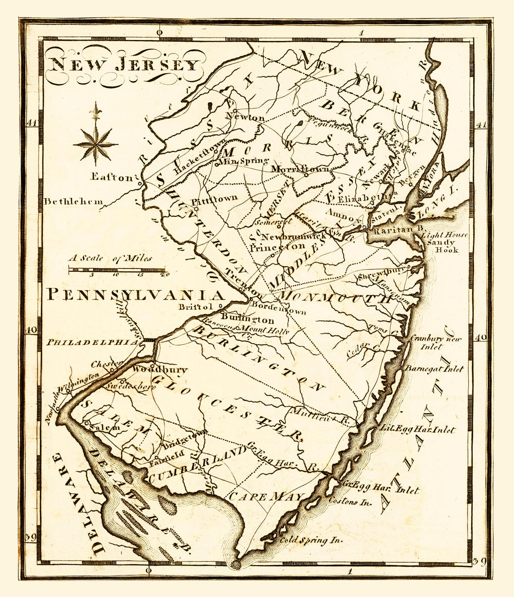 Vintage Map of New Jersey 1795 print style example