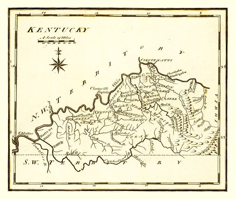 Size comparison using Vintage Map of Kentucky 1795