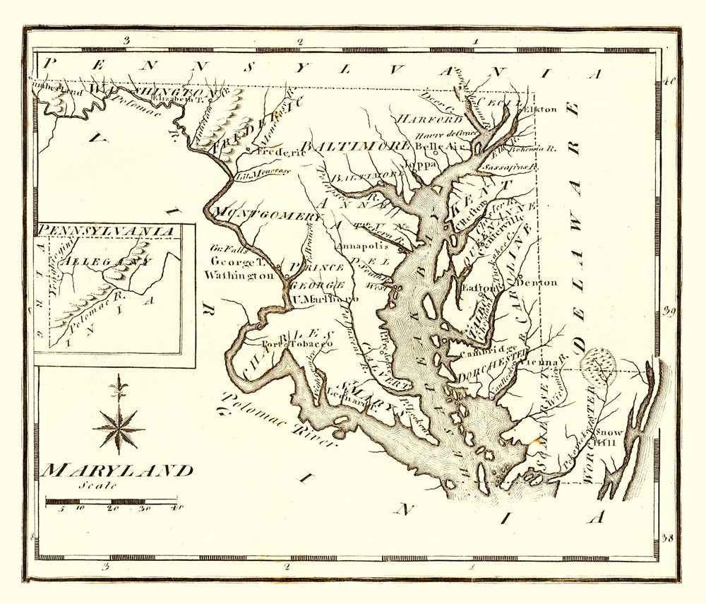 Vintage Map of Pennsylvania 1795 print style example