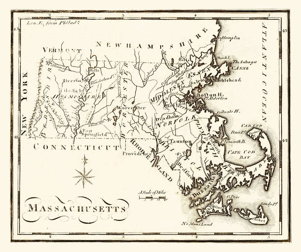Vintage Map of Massachusetts 1795 print style example