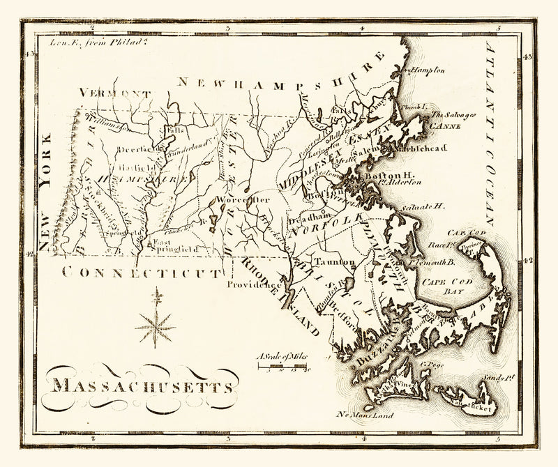 Size comparison using Vintage Map of Massachusetts 1795