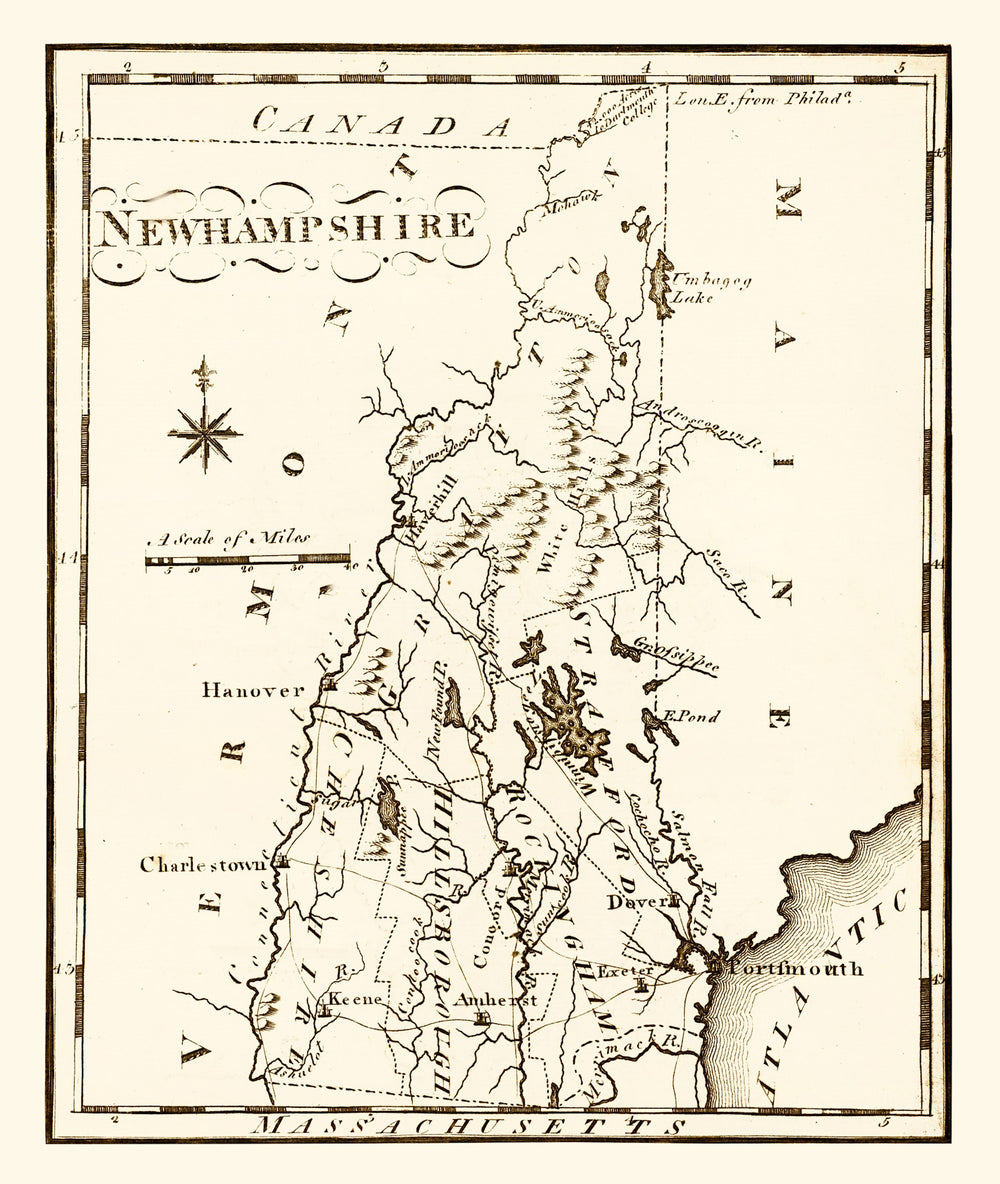 Vintage Map of New Hampshire 1795 print style example