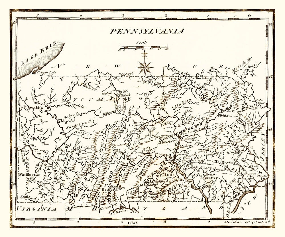 Vintage Map of Pennsylvania 1795 print style example