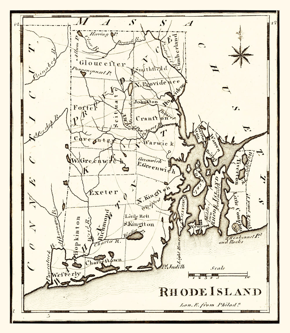 Vintage Map of Rhode Island 1795 print style example