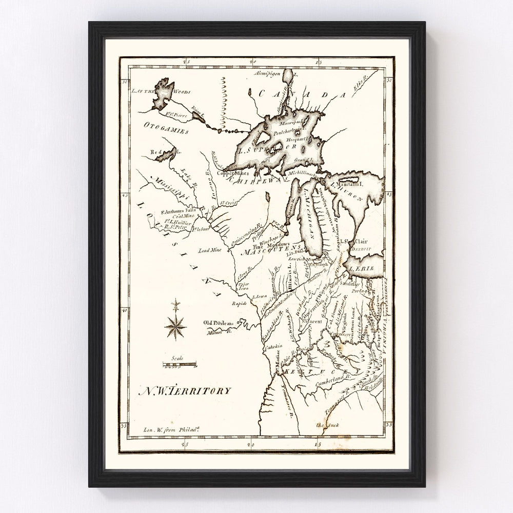 Ohio, Indiana, Illinois, Michigan, Wisconsin Vintage Map 1795