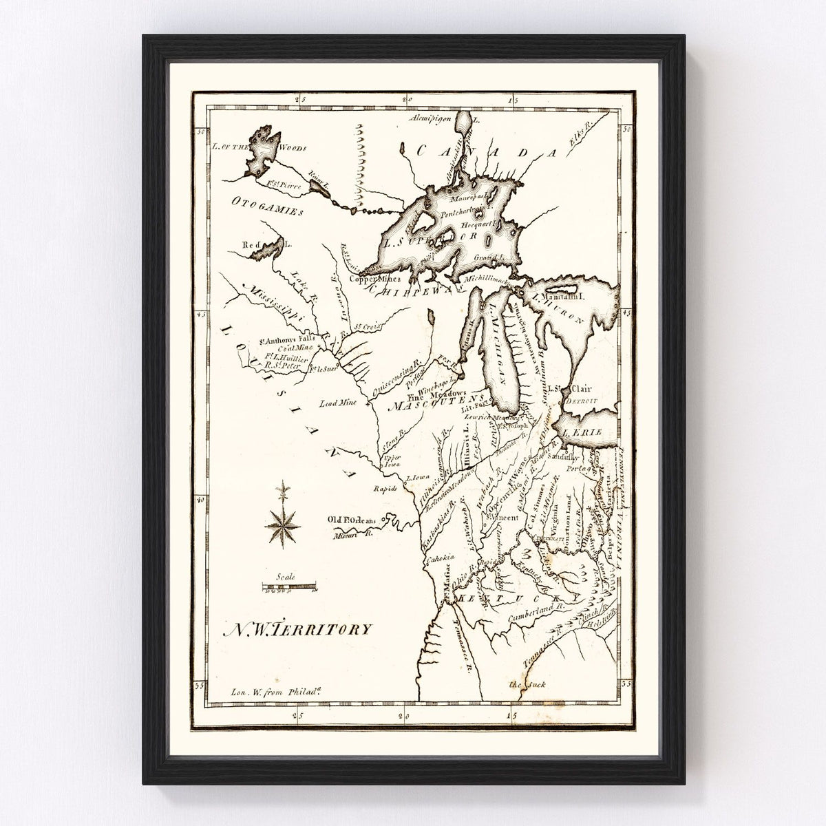 Ohio, Indiana, Illinois, Michigan, Wisconsin Vintage Map 1795