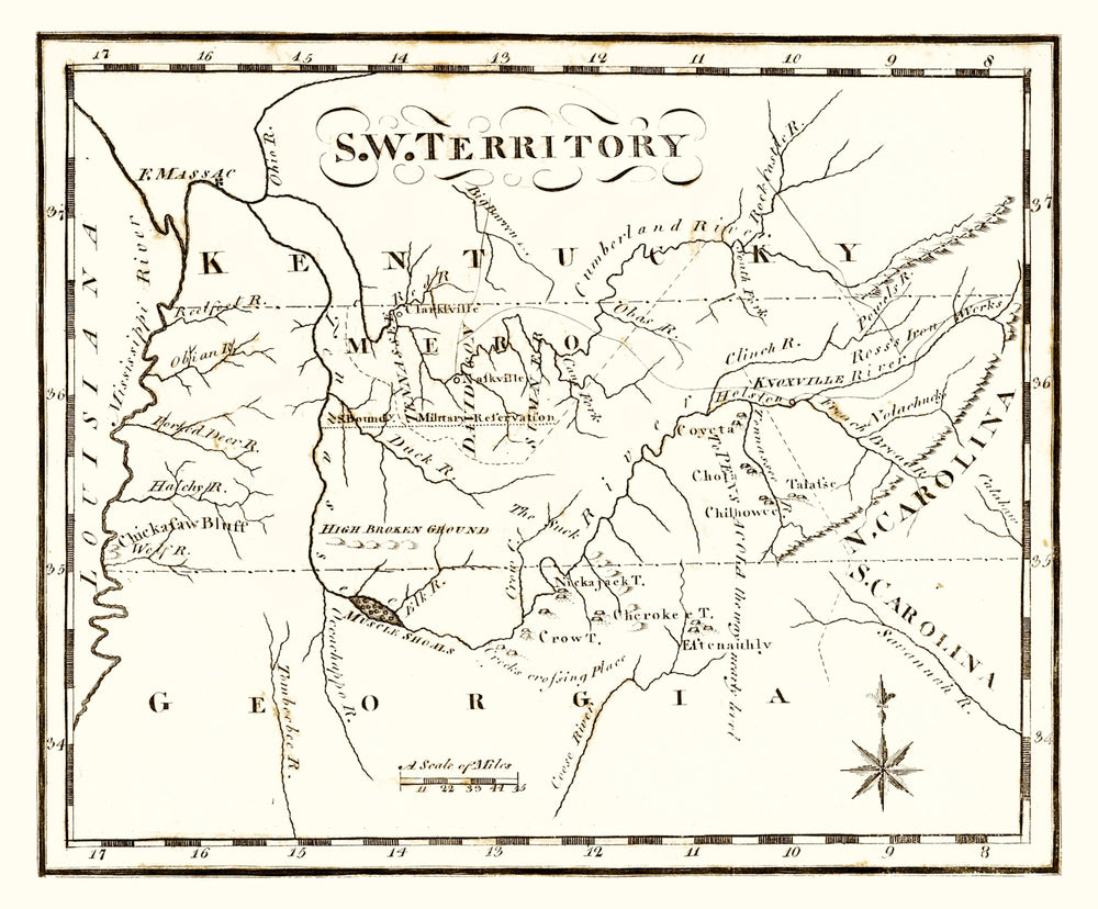 Vintage Map of the Southwest Territory 1795 print style example