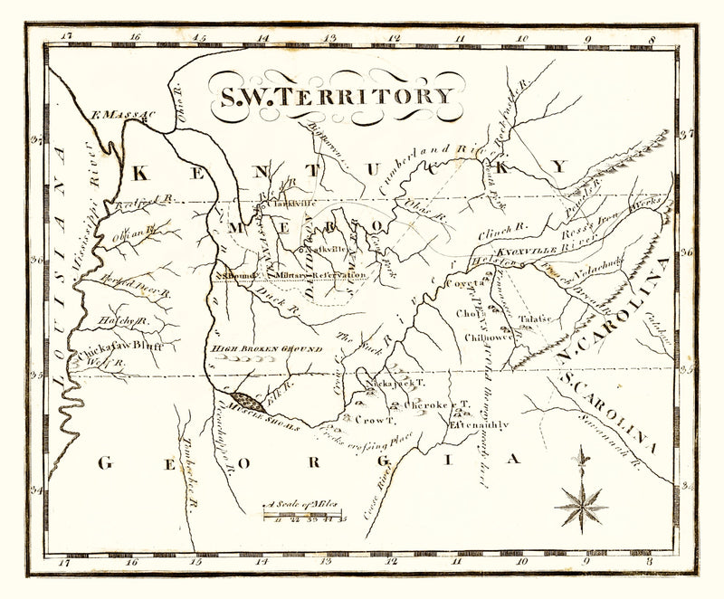 Size comparison using Vintage Map of the Southwest Territory 1795