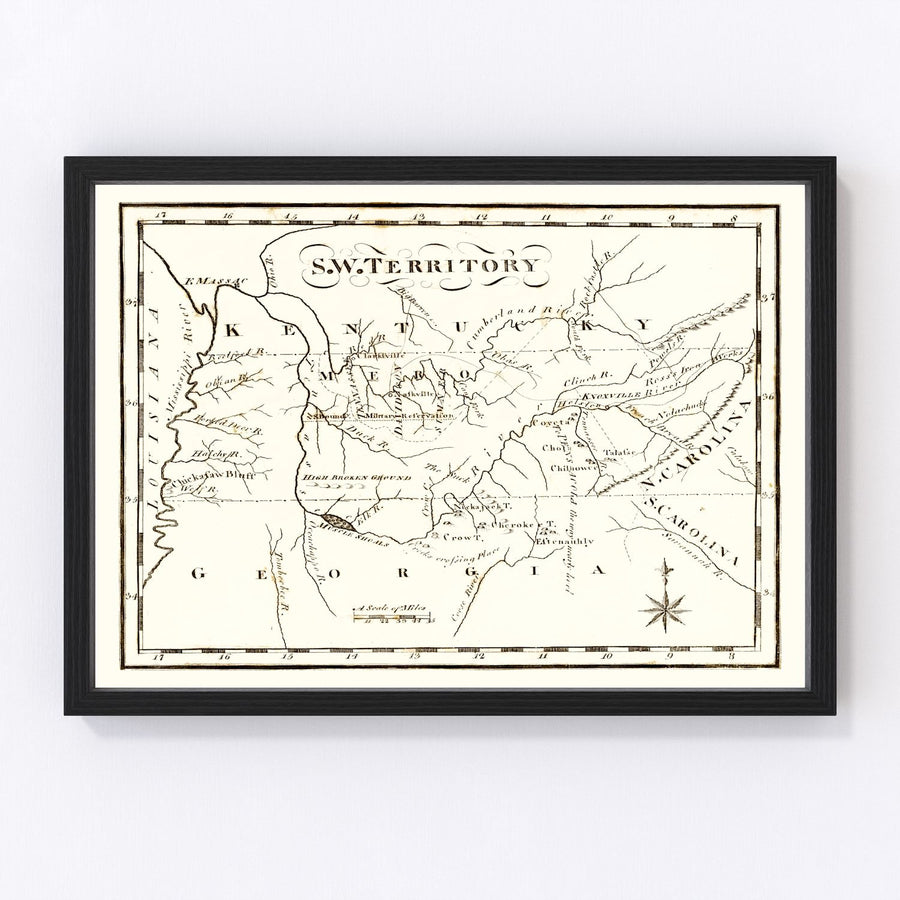 North Carolina, Tennessee, Virginia, South Carolina Vintage Map 1795