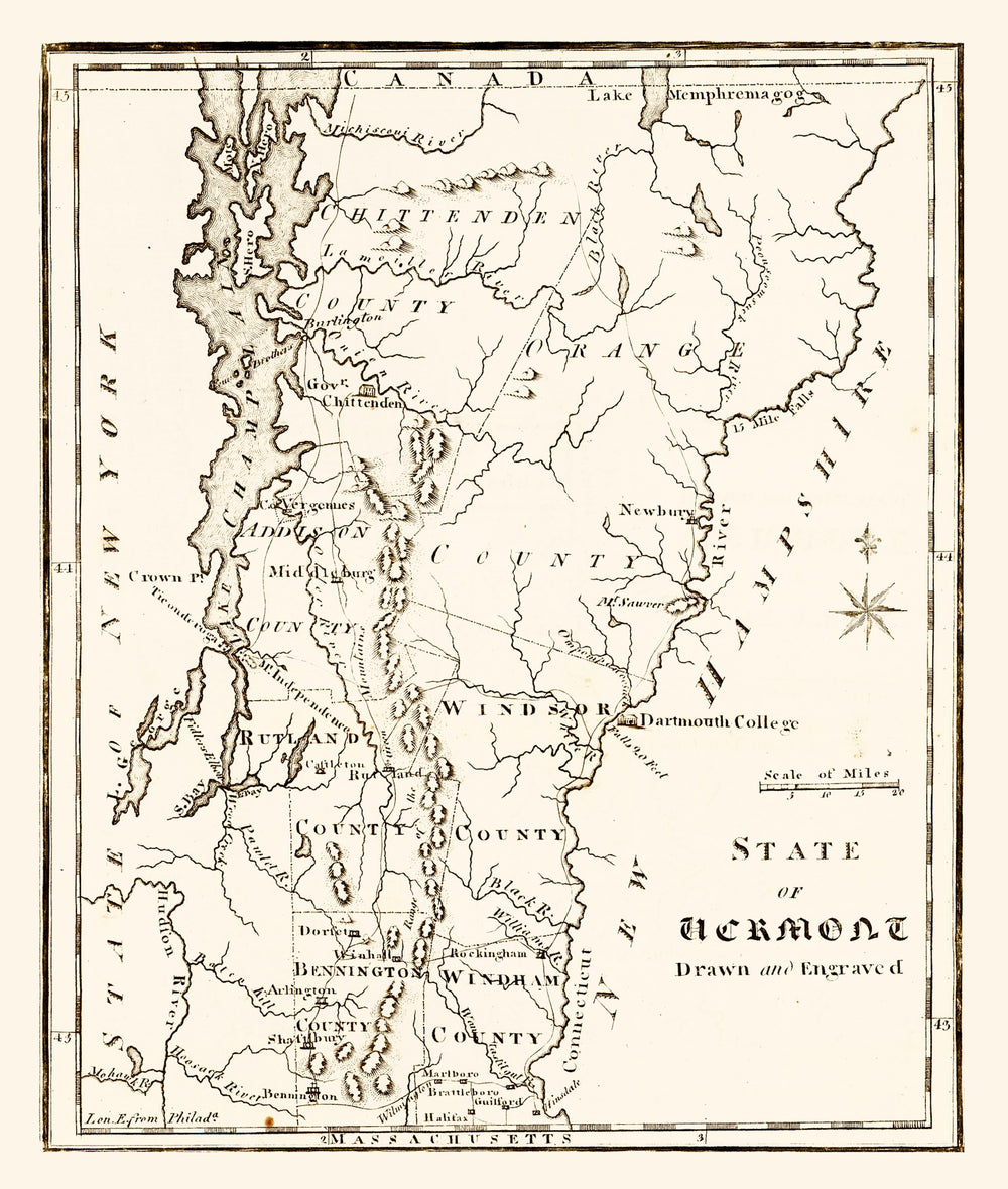 Vintage Map of Vermont 1795 print style example