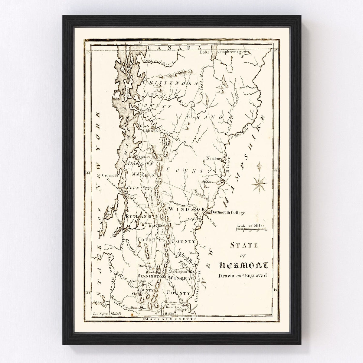 Vermont Vintage Map 1795