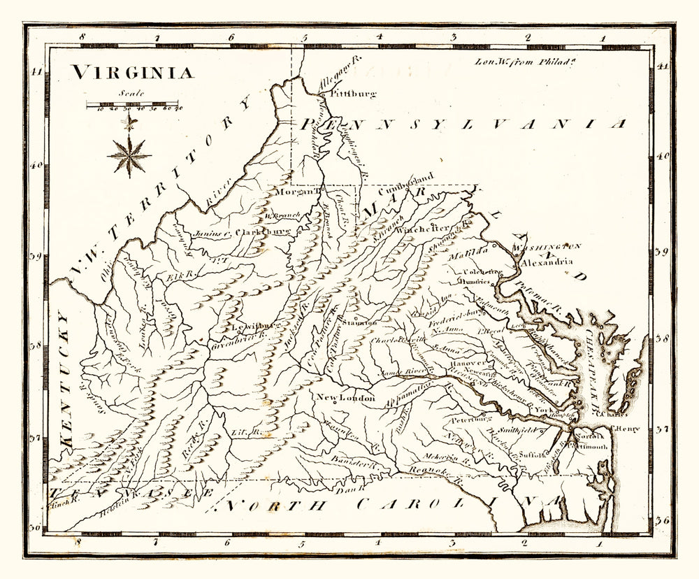 Vintage Map of Virginia 1795 print style example