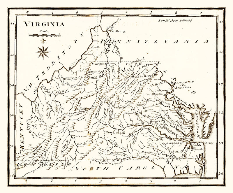 Size comparison using Vintage Map of Virginia 1795