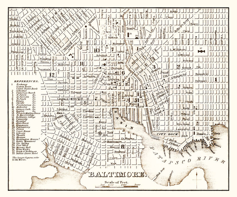 Size comparison using Vintage Map of Baltimore, Maryland 1837