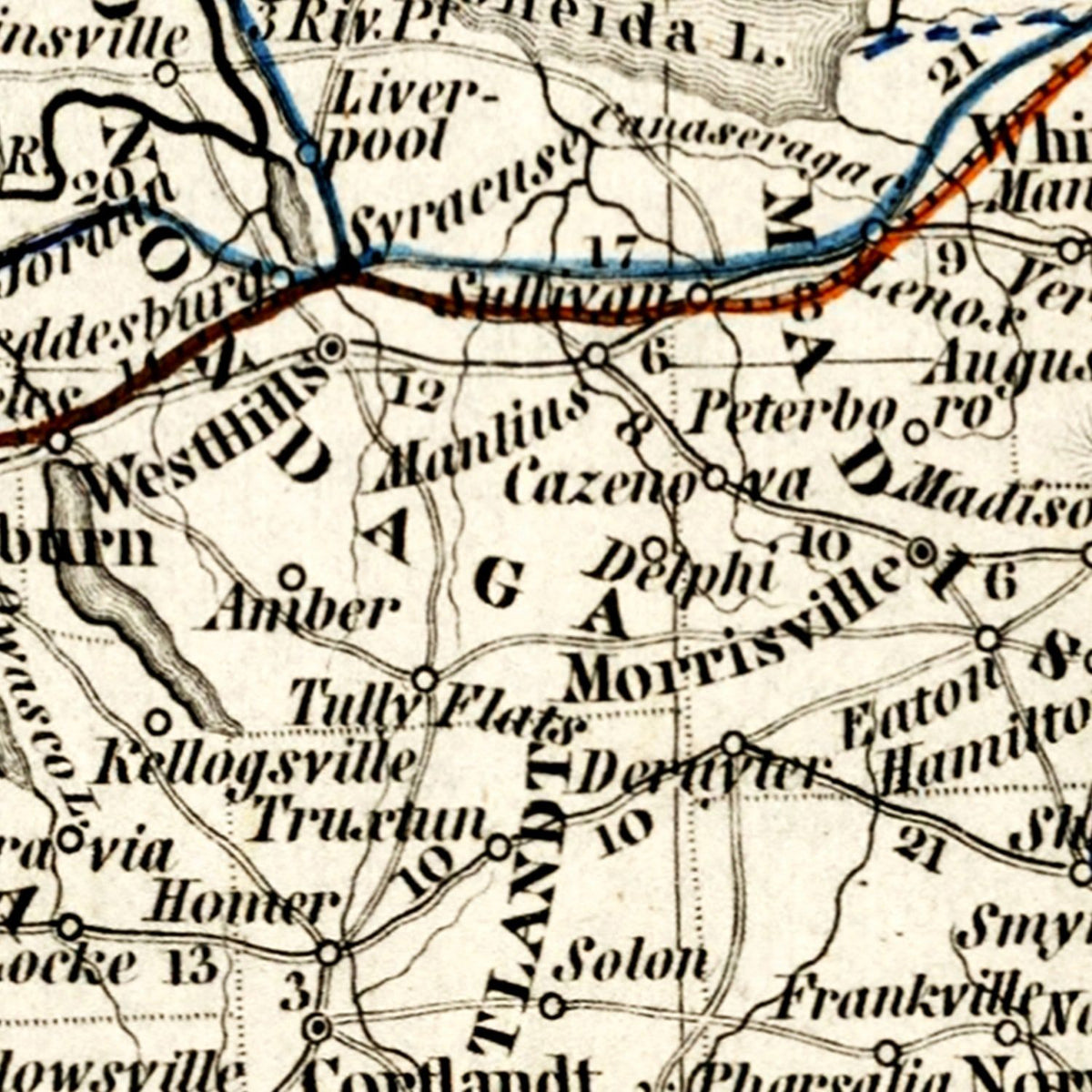 Restored historic details from the 1840 state map of New York, New York
