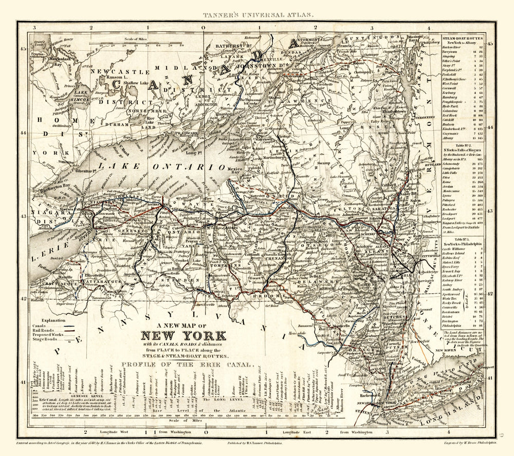Vintage Map of New York 1840 print style example