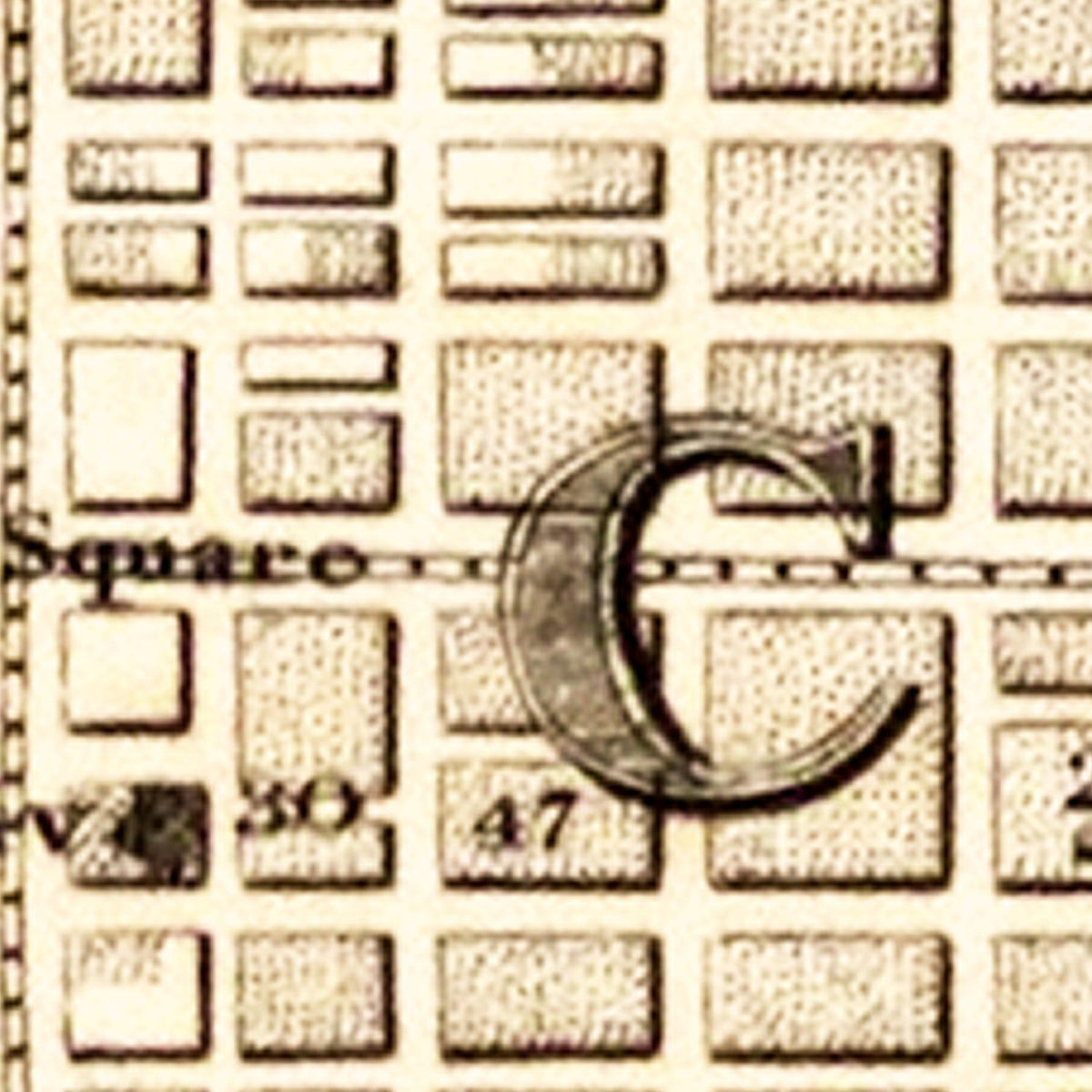 Restored historic details from the 1844 city map of Philadelphia, Pennsylvania
