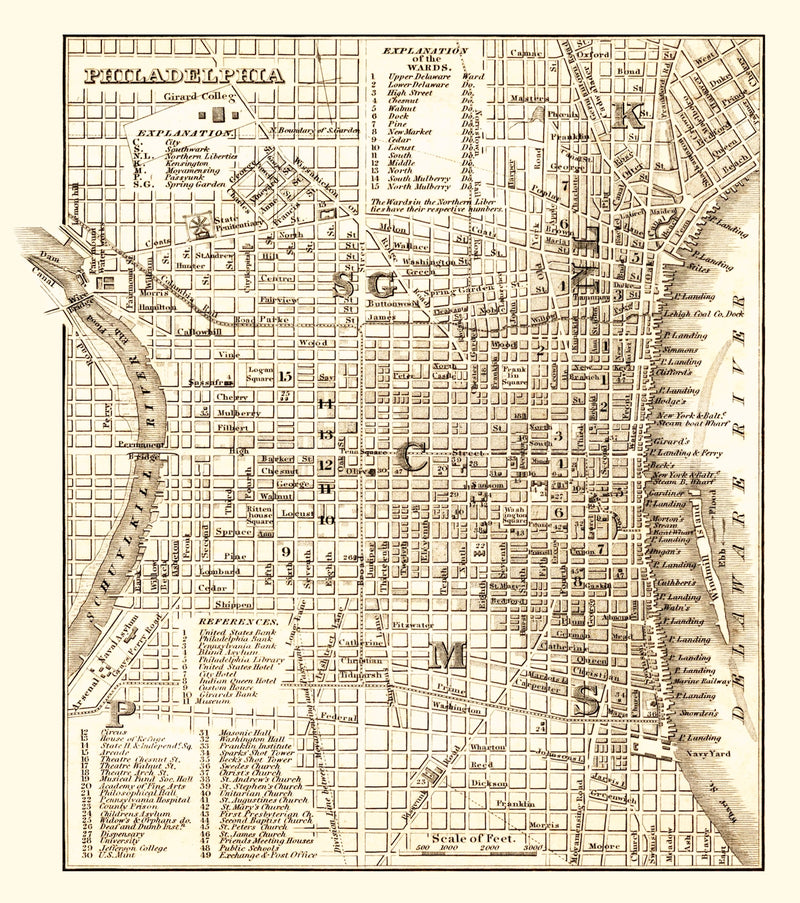 Size comparison using Vintage Map of Philadelphia, Pennsylvania 1844