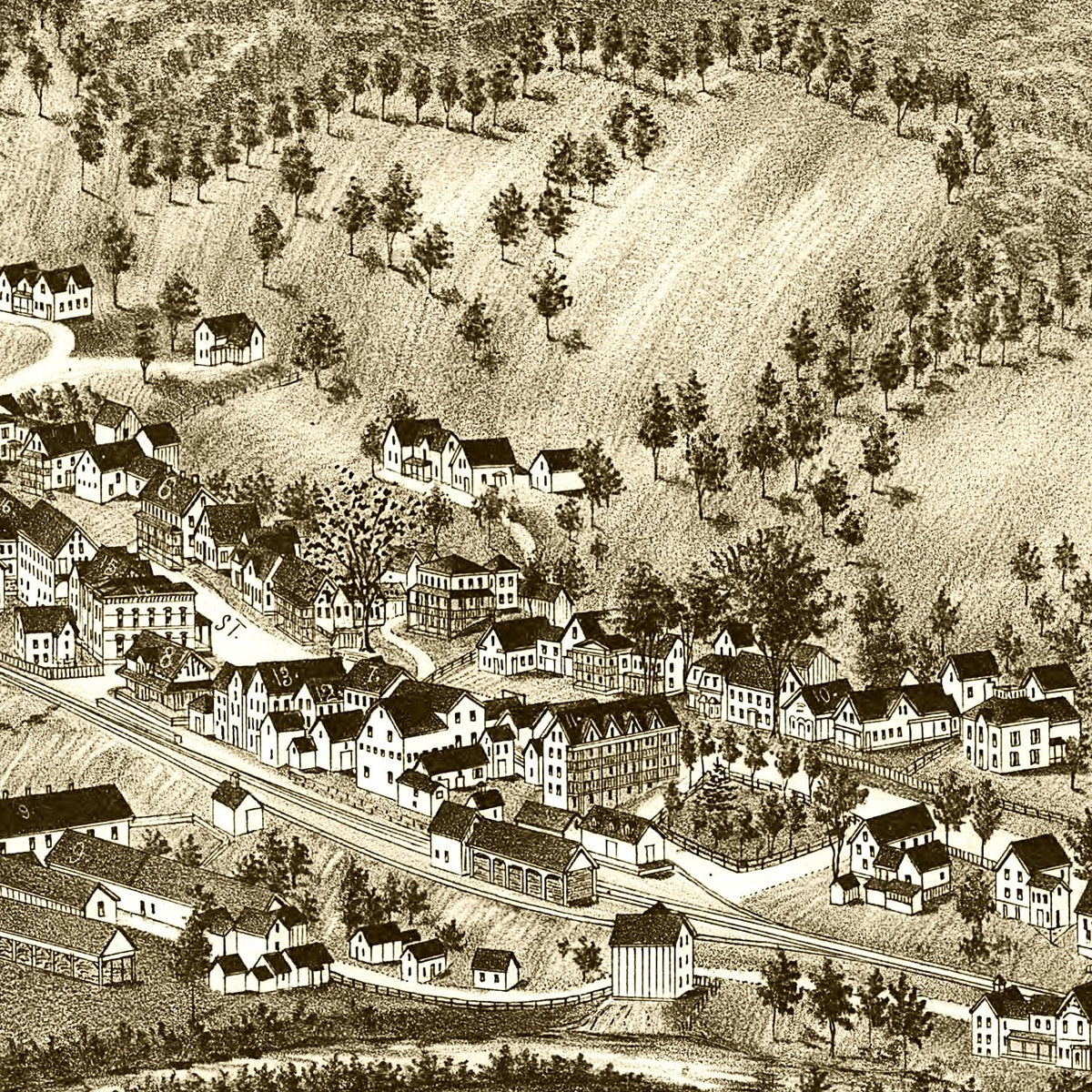 Restored historic details from the 1886 city map of Bethel, Vermont