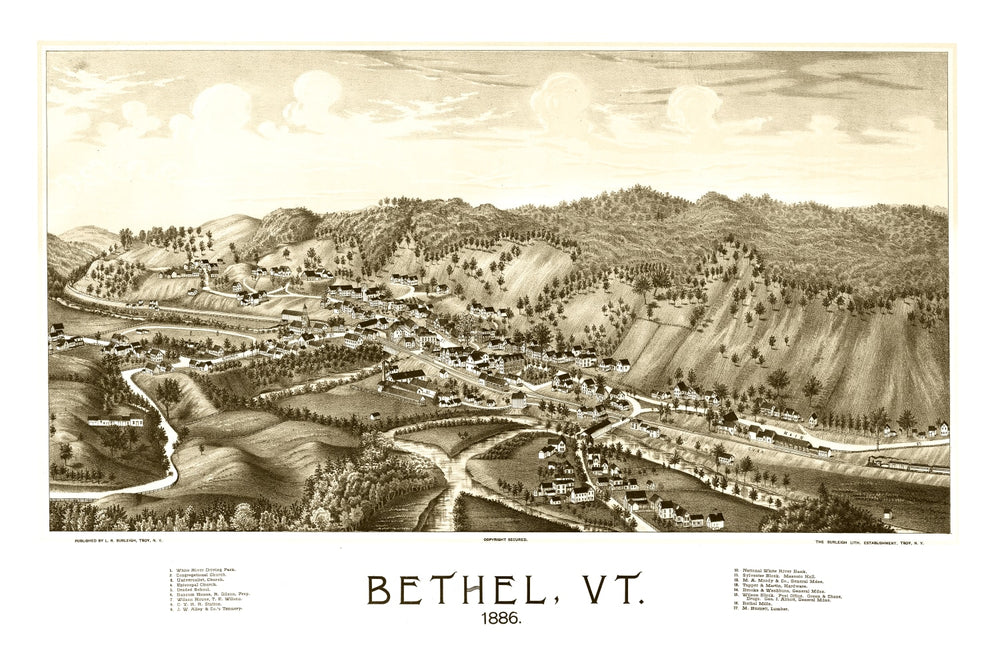 Vintage Map of Bethel, Vermont 1886 print style example