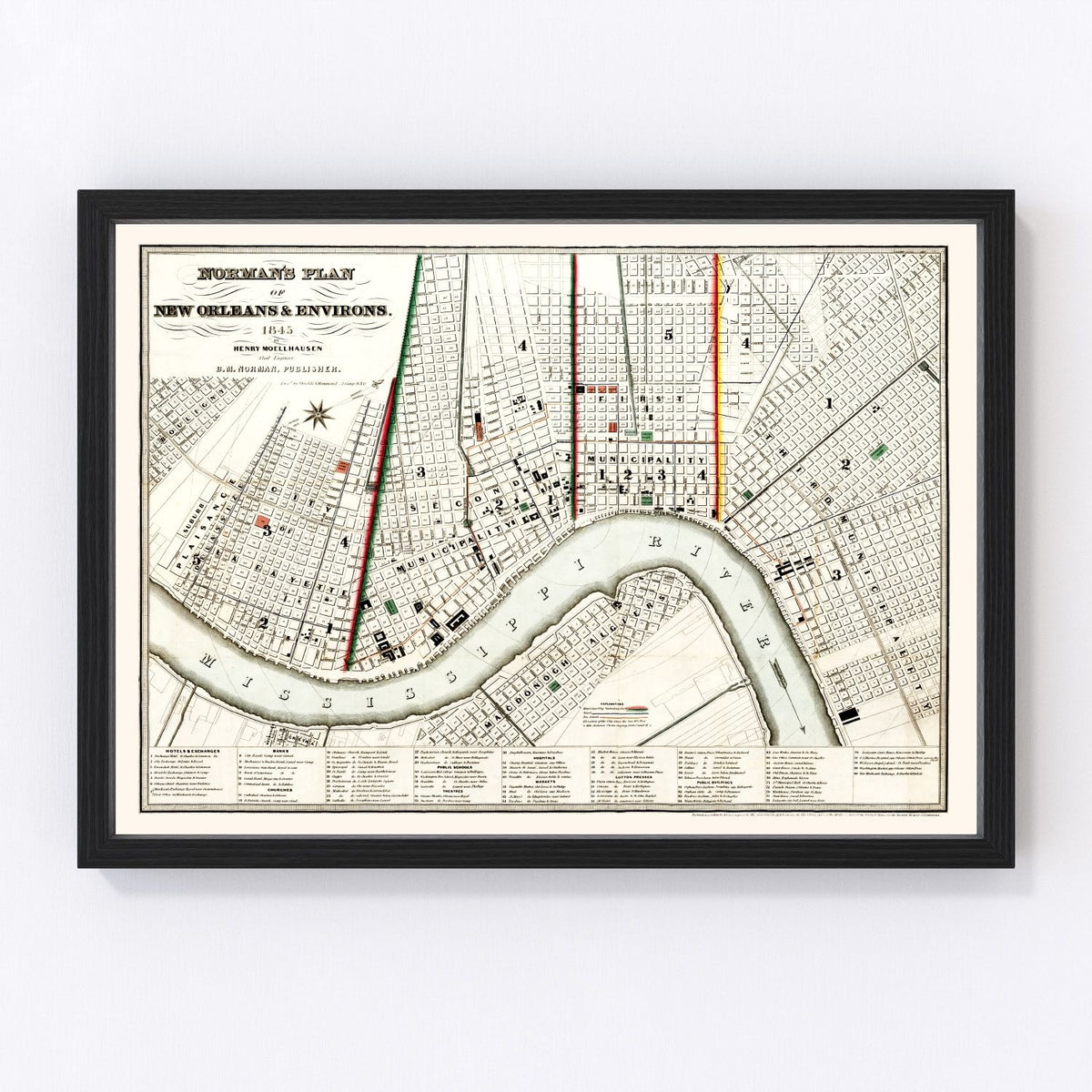 New Orleans Vintage Map 1845