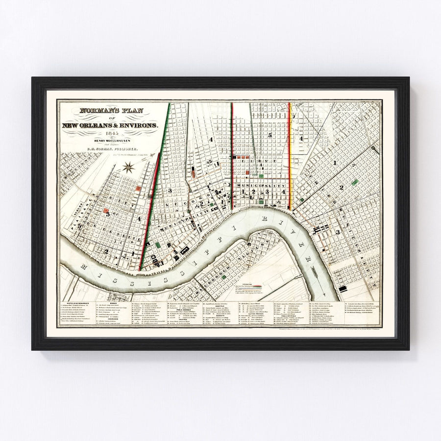 New Orleans Vintage Map 1845
