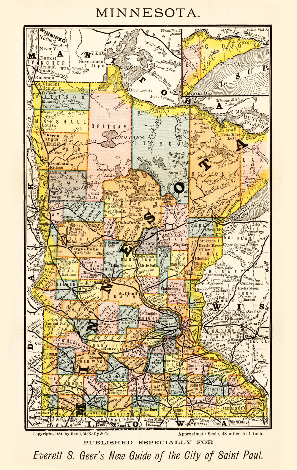 Vintage Map of Minnesota 1884 print style example